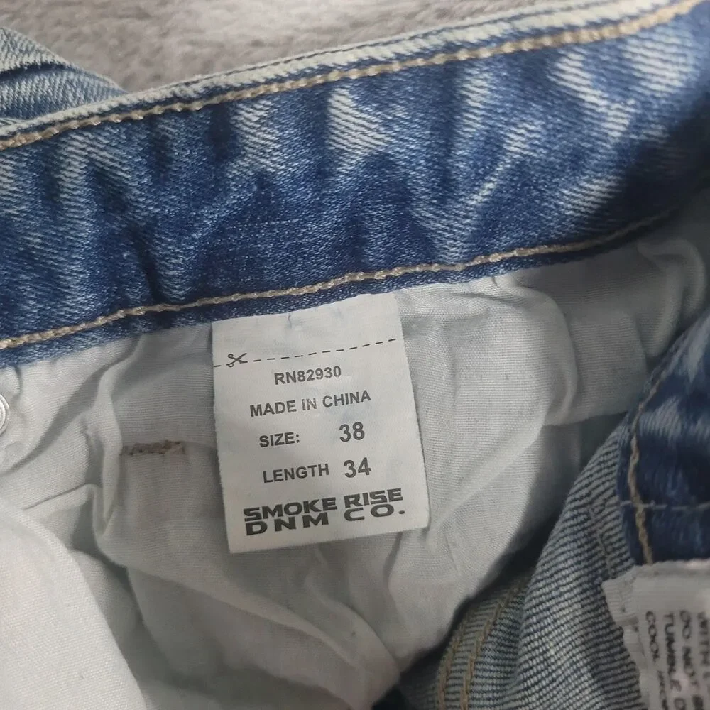 Smoke Rise Jeans Mens 38x34 Blue Light Wash Distressed Ripped Tapered Denim